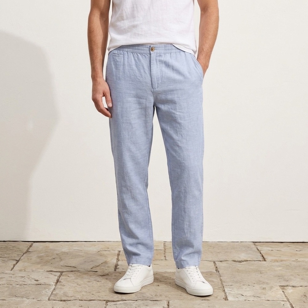 Panama Jack Mens Linen Cotton Blend Casual Pants Elastic Waist Blue Beach Sz XL